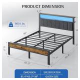 Queen Size Bed Frame with 2-Tier Storage Shelves Headboard, Platform Bed with Charging Station, LED Lights No Box Spring Needed Noise Free Queen Size Bed Frame with 2-Tier Storage Shelves Headboard, Platform Bed with Charging Station, LED Lights No Box Spring Needed Noise Free