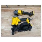 DEWALT - Lot of 2 - Angle Grinder and Nail Gun (Non Working) DEWALT - Lot of 2 - Angle Grinder and Nail Gun (Non Working)