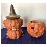 Pair of Painted Terra Cotta Jack-o-Lanterns #1