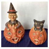 Pair of Painted Terra Cotta Jack-o-Lanterns #2