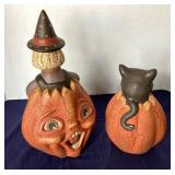 Pair of Painted Terra Cotta Jack-o-Lanterns #2