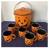 Enamelware Halloween Punch / Cider Jar and Cups
