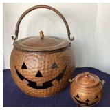 Pair of Hammered Metal Jack-o-Lanterns