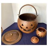 Pair of Hammered Metal Jack-o-Lanterns