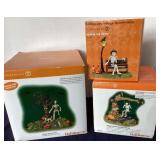 Dept. 56 Halloween Trio: "Taking Bones for a Walk", "Village Animated Swinging Skeleton" and "Resting My Bones"