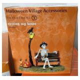 Dept. 56 Halloween Trio: "Taking Bones for a Walk", "Village Animated Swinging Skeleton" and "Resting My Bones"