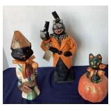 Trio of Halloween Black Cat Figures