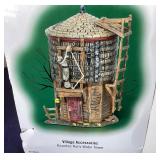 Trio of Dept. 56 Halloween: "Haunted Rails Grain Elevator"; "Haunted Rails Water Tower" and "Haunted Rails Crossing Sign";