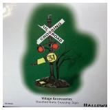 Trio of Dept. 56 Halloween: "Haunted Rails Grain Elevator"; "Haunted Rails Water Tower" and "Haunted Rails Crossing Sign";