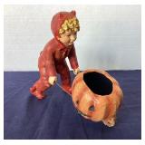 Brittany Lowe Halloween: Young Devil with Pumpkin Wheelbarrow