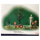 Trio of Dept. 56 Halloween: "Creepy Lighted Front Yard", "Lit Graveyard Tree" and "Bats & Spooks Tree"