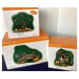 Trio of Dept. 56 Halloween: "Creepy Creek Bridge", “Haunted Outhouse" and "Gothic Gate"