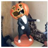 Paper Mache Black Cat with Jack-o-Lantern on Head