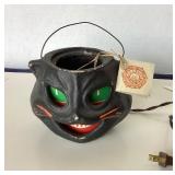 Seasons Gone By:  Lighted Paper Mache Black Cat Candy Bucket
