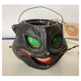 Seasons Gone By:  Lighted Paper Mache Black Cat Candy Bucket