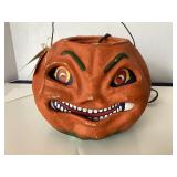 Seasons Gone By: Lighted Paper Mache Jack-o-Lantern Candy Bucket  #2