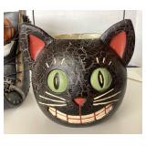 Painted Black Cat Candy Pail and Witch