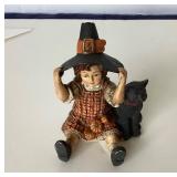 Bethany Lowe Halloween Witch Girl With Black Cat and Pumpkins