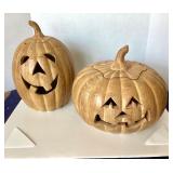 Pair Large Terra Cotta Jack-o-Lanterns