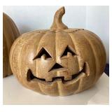 Pair Large Terra Cotta Jack-o-Lanterns