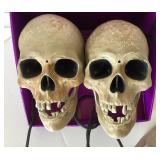 Pair of Talking (Hang on Wall) Halloween Skulls and Creepy Hand Votive Base