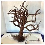 Spooky Lighted Halloween Tree and Pair of Display Bases