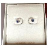 Pair Sapphire and 14K White Gold Earrings