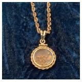 14K Gold Rope Necklace With Gold Nugget Locket