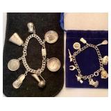 Pair Vintage Sterling Silver Charm Bracelets