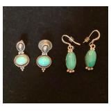 Two Pairs Southwestern Turquoise and Sterling Earrings