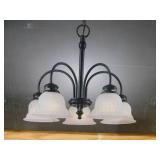 Bel Air Lighting 5-Light Black Down-Light Chandelier Light Fixture with Frosted Glass Bell Shaped Shades Bel Air Lighting 5-Light Black Down-Light Chandelier Light Fixture with Frosted Glass Bell Shaped Shades
