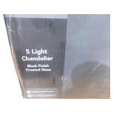 Bel Air Lighting 5-Light Black Down-Light Chandelier Light Fixture with Frosted Glass Bell Shaped Shades Bel Air Lighting 5-Light Black Down-Light Chandelier Light Fixture with Frosted Glass Bell Shaped Shades