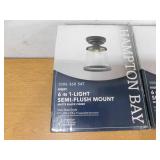 (2) Hampton Bay Rigby 9.6 in. 1-Light Matte Black Round Flush Mount, Farmhouse Ceiling Light (2) Hampton Bay Rigby 9.6 in. 1-Light Matte Black Round Flush Mount, Farmhouse Ceiling Light