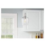 (4) Hampton Bay Gillian 1-Light Brushed Nickel Cone Mini Pendant with Clear Hammered Glass, Pendant Light for Kitchen (4) Hampton Bay Gillian 1-Light Brushed Nickel Cone Mini Pendant with Clear Hammered Glass, Pendant Light for Kitchen