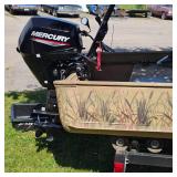 Alumacraft 14 ft Duck Boat w/2023 Like New Mercury 4 Stroke 15hp, and 2023 Karavan Trailer