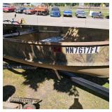 Alumacraft 14 ft Duck Boat w/2023 Like New Mercury 4 Stroke 15hp, and 2023 Karavan Trailer