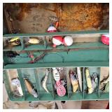 4 Classic Aluminum and Steel Tackle Boxes with Lures, Arbogast, Heddon, Lazy Ike, Vamp Spook