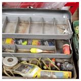 4 Classic Aluminum and Steel Tackle Boxes with Lures, Arbogast, Heddon, Lazy Ike, Vamp Spook