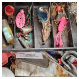 4 Classic Aluminum and Steel Tackle Boxes with Lures, Arbogast, Heddon, Lazy Ike, Vamp Spook