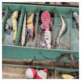4 Classic Aluminum and Steel Tackle Boxes with Lures, Arbogast, Heddon, Lazy Ike, Vamp Spook