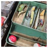 4 Classic Aluminum and Steel Tackle Boxes with Lures, Arbogast, Heddon, Lazy Ike, Vamp Spook