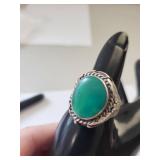 Sterling Silver Green Turquoise Ring Size 10.5, 17.72 Grams