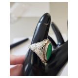 Sterling Silver Green Turquoise Ring Size 10.5, 17.72 Grams