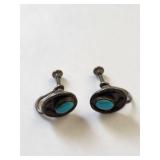 Sterling Silver Turquoise Screw-Back Earrings, 3.5 Grams