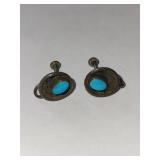 Sterling Silver Turquoise Screw-Back Earrings, 3.5 Grams
