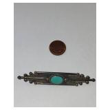 Mexican Silver .800 Turquoise Brooch 14.44 Grams