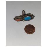 Sterling Silver Turquoise and Coral Ring Size 4 Unmarked 6.21g