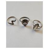 Set of 3 Mexican .800 Silver Rings with Inlay Designs