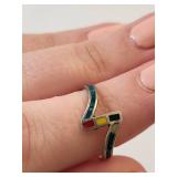 Set of 3 Mexican .800 Silver Rings with Inlay Designs