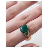 Sterling Silver Malachite Ring Size 9, 4.41 Grams
